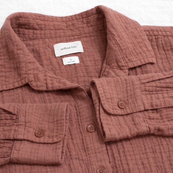 Wilfred Free Crinkle Cotton Rust Button Down Blouse S Lightweight Boho - Picture 4 of 7